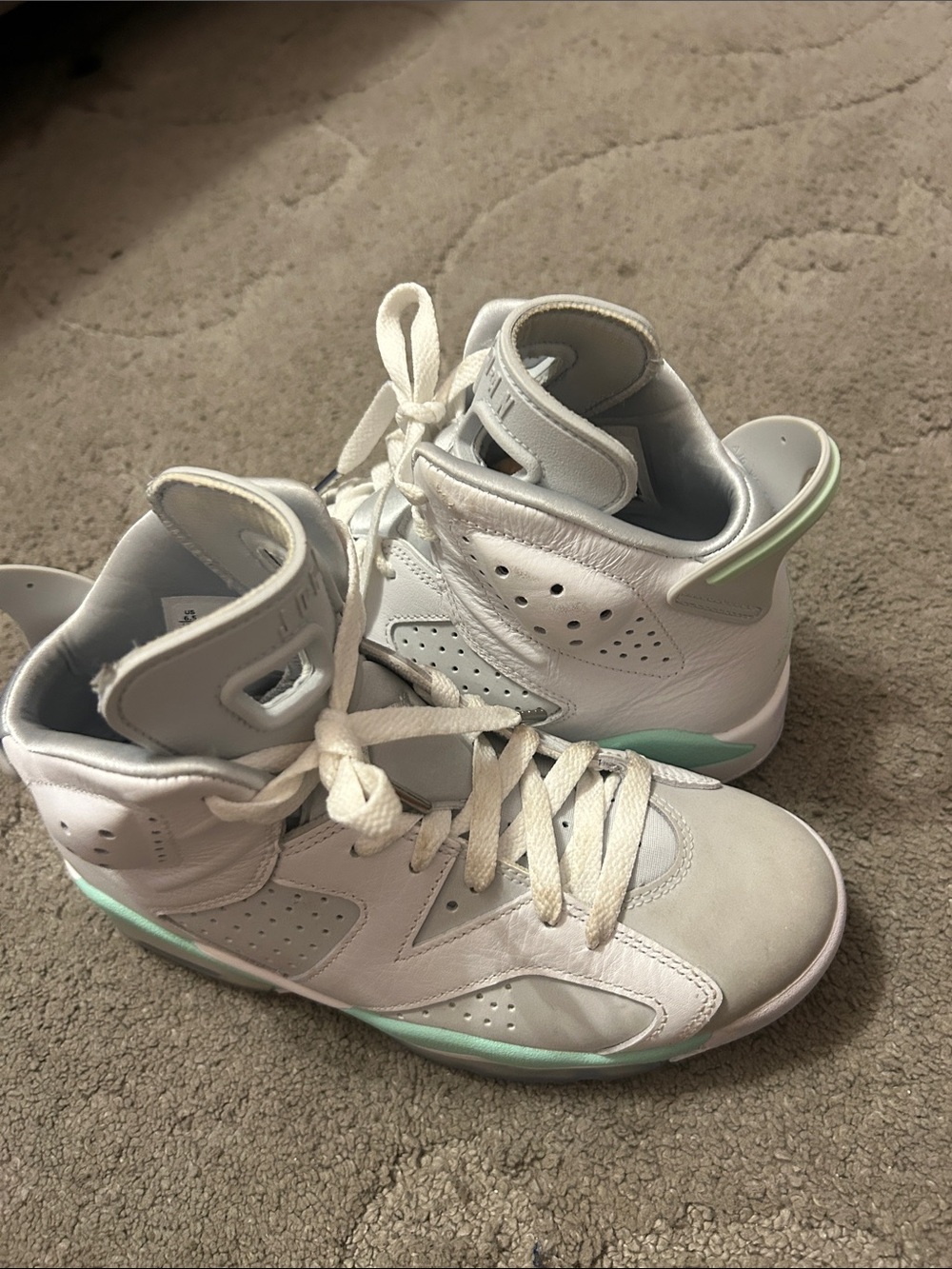 Jordan Kids White High-Top Sneakers with Mint Accents